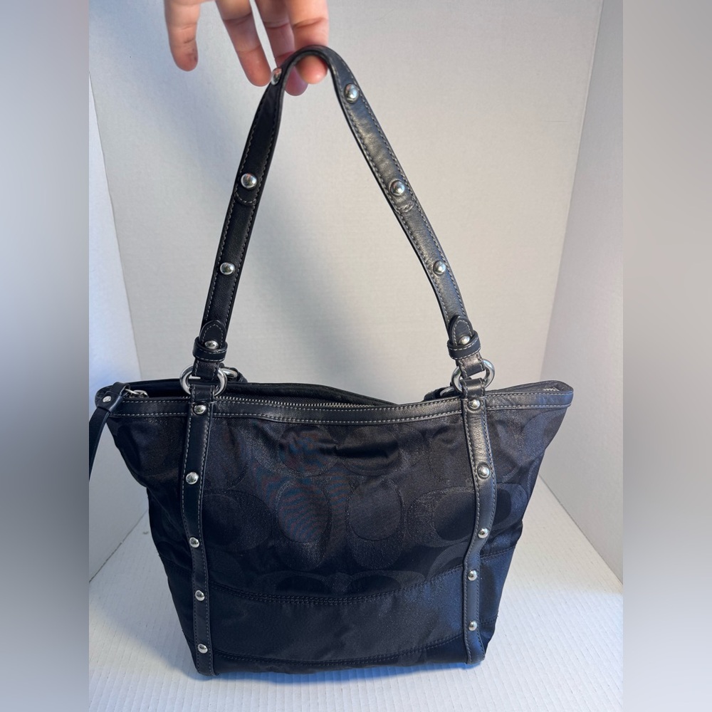 Coach  Black Signature Lurrex Studded Tote Shoulder Bag 12905 Handbage Purse